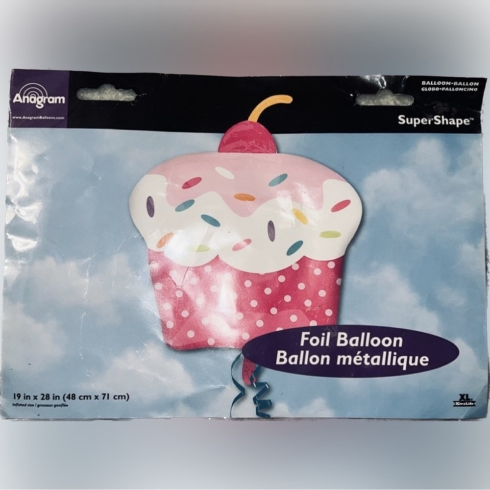 ❌NWT Giant Foil Cupcake Balloon 28” Party Hat Weight Helium Birthday - Picture 2 of 6